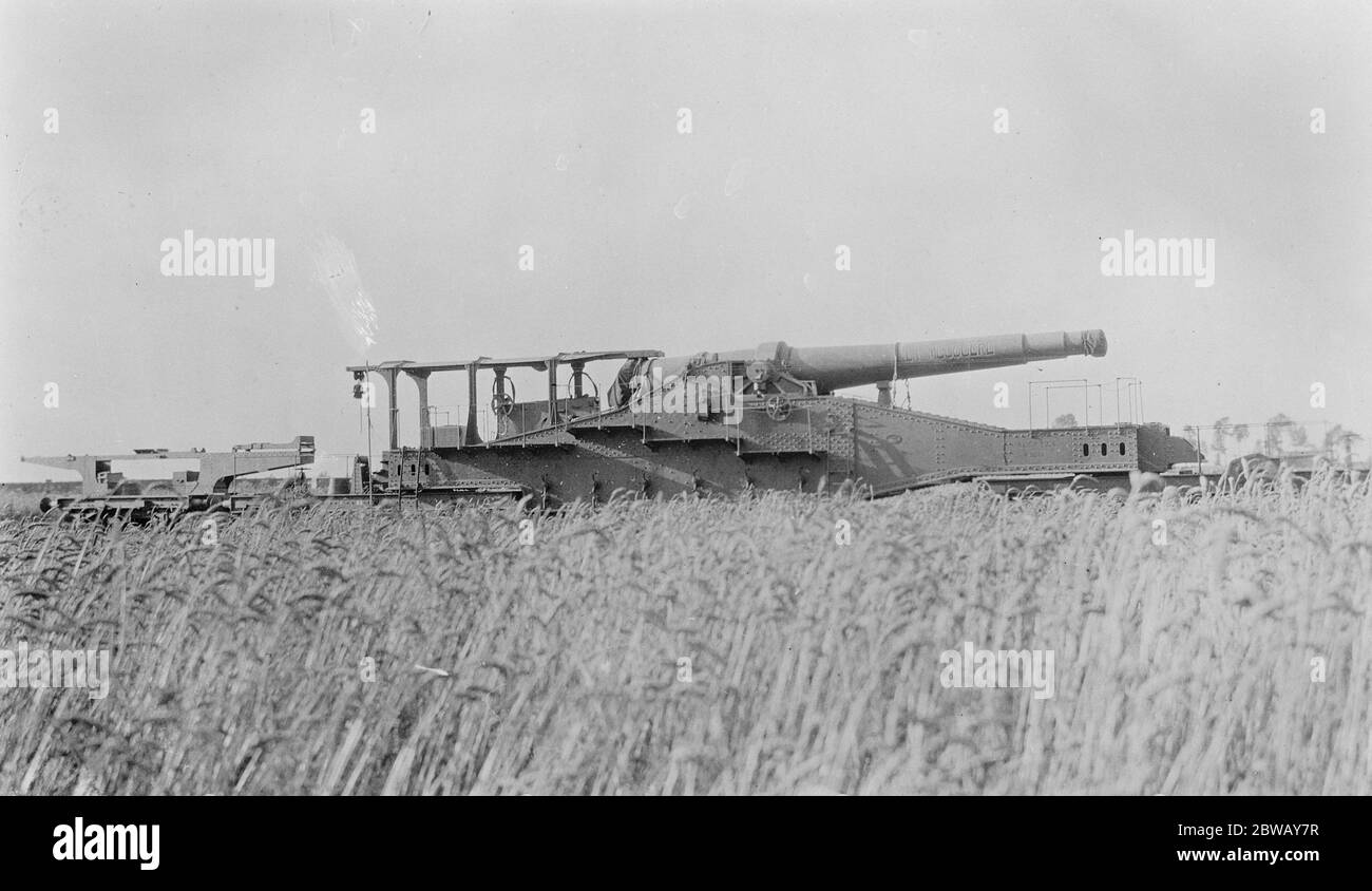 Der große Krieg . Französisch 320 mm Eisenbahngewehr . Geben Sie die Verwendung durch 1916 ein Stockfoto