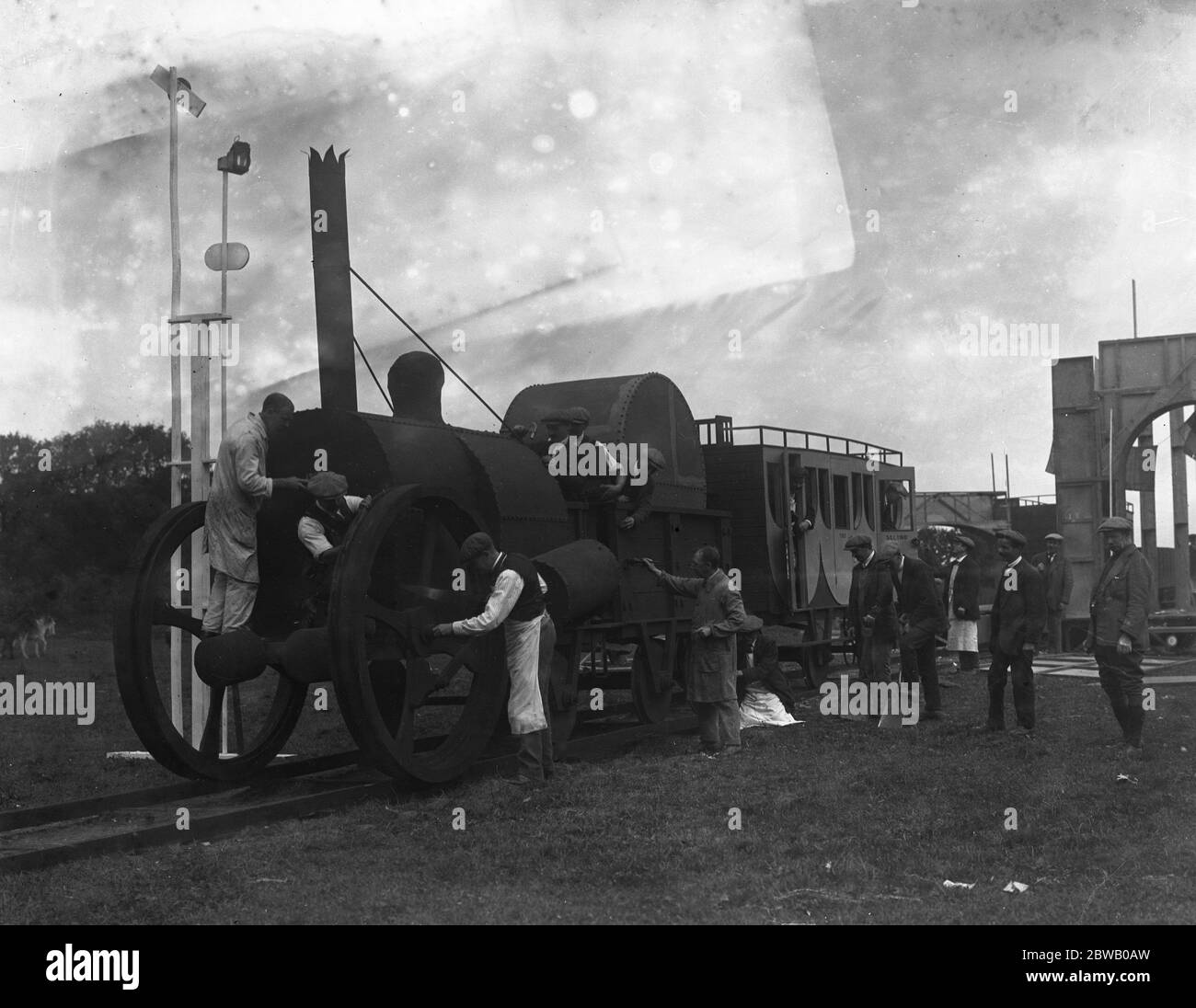 Dreharbeiten ' das Spiel des Lebens ' ein Film über George Stephenson und den ersten Zug. Vorbereitung der ' Rocket 10. September 1920 Stockfoto