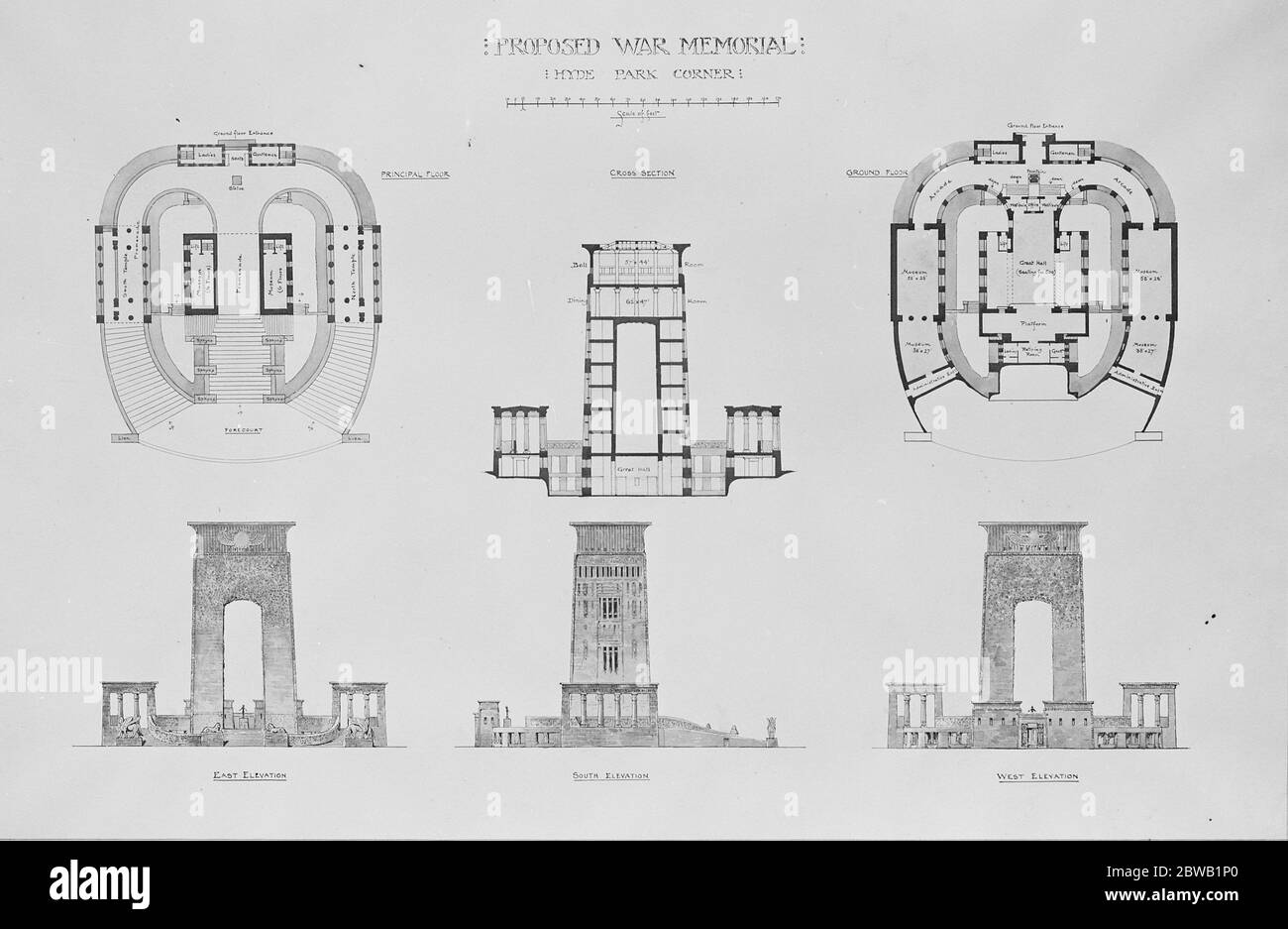 Vorgeschlagene National war Memorial für Hyde Park Ecke. 14 Juli 1920 Stockfoto