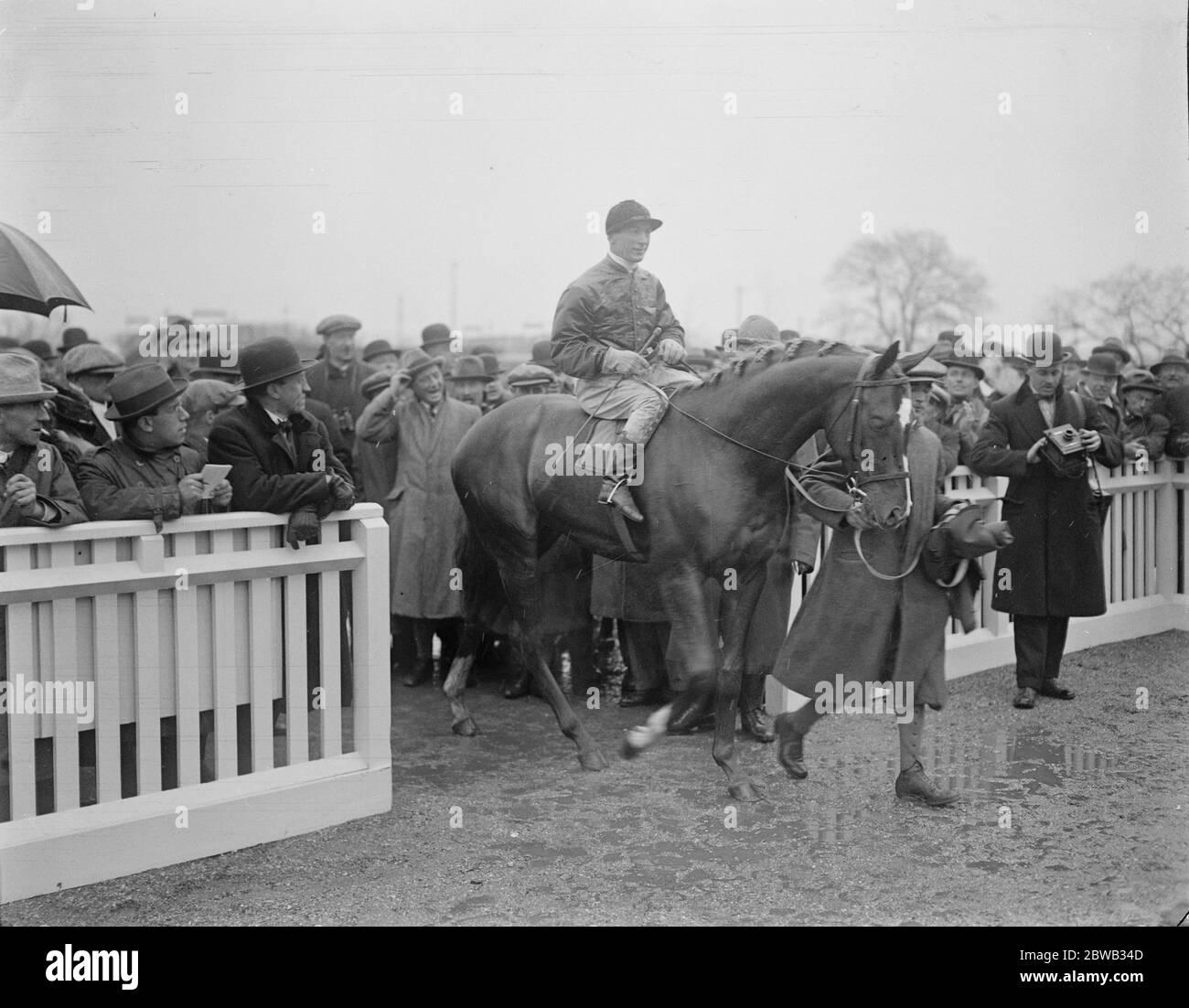 Der King's Doppelrennsieg in Newbury. John Green ( Donoghue up ) nach dem Gewinn der Chieveley Handicap Plate . 31 März 1922 Stockfoto