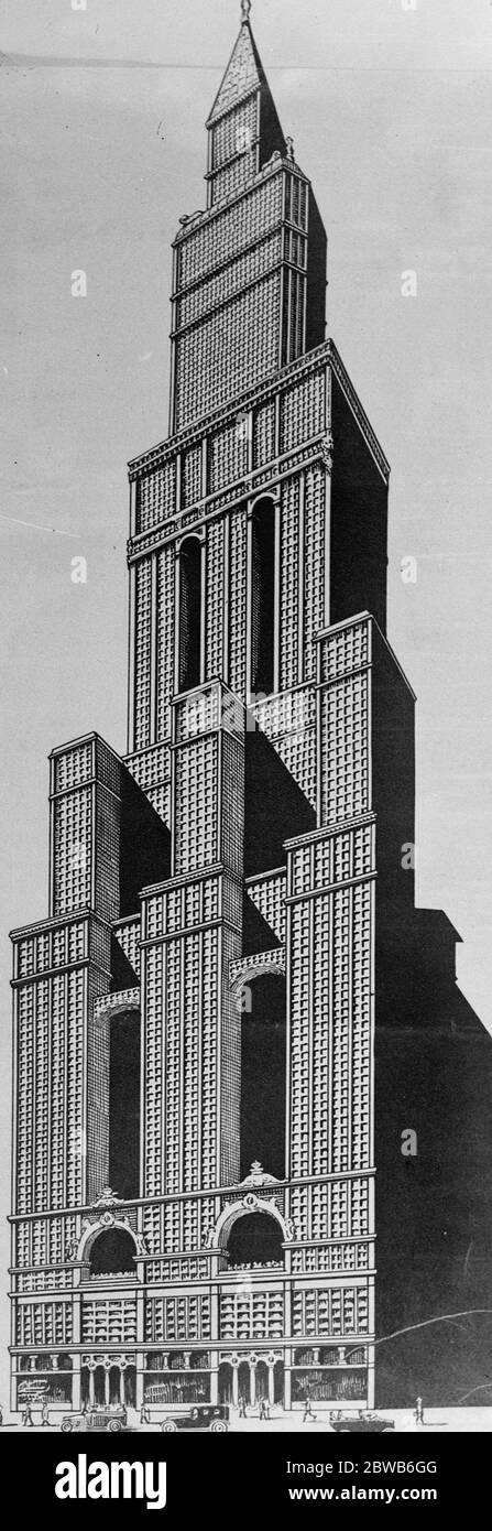 Entwürfe für 140-stöckiges Hotel an New York Stadtväter eingereicht, bei den bürgerlichen Behörden von Herrn Sullivan, der bekannte amerikanische Architekt. 19. Januar 1924 Stockfoto