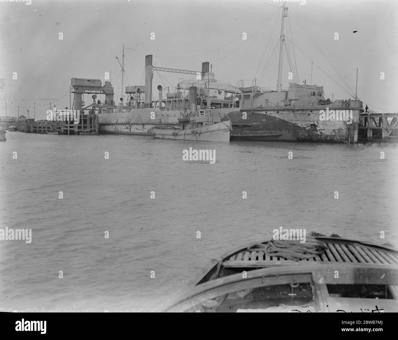 Eine Übersicht der Richborough Train Ferry an der Ostküste von Kent mit der Rampe zwischen Boot und Land. Stockfoto