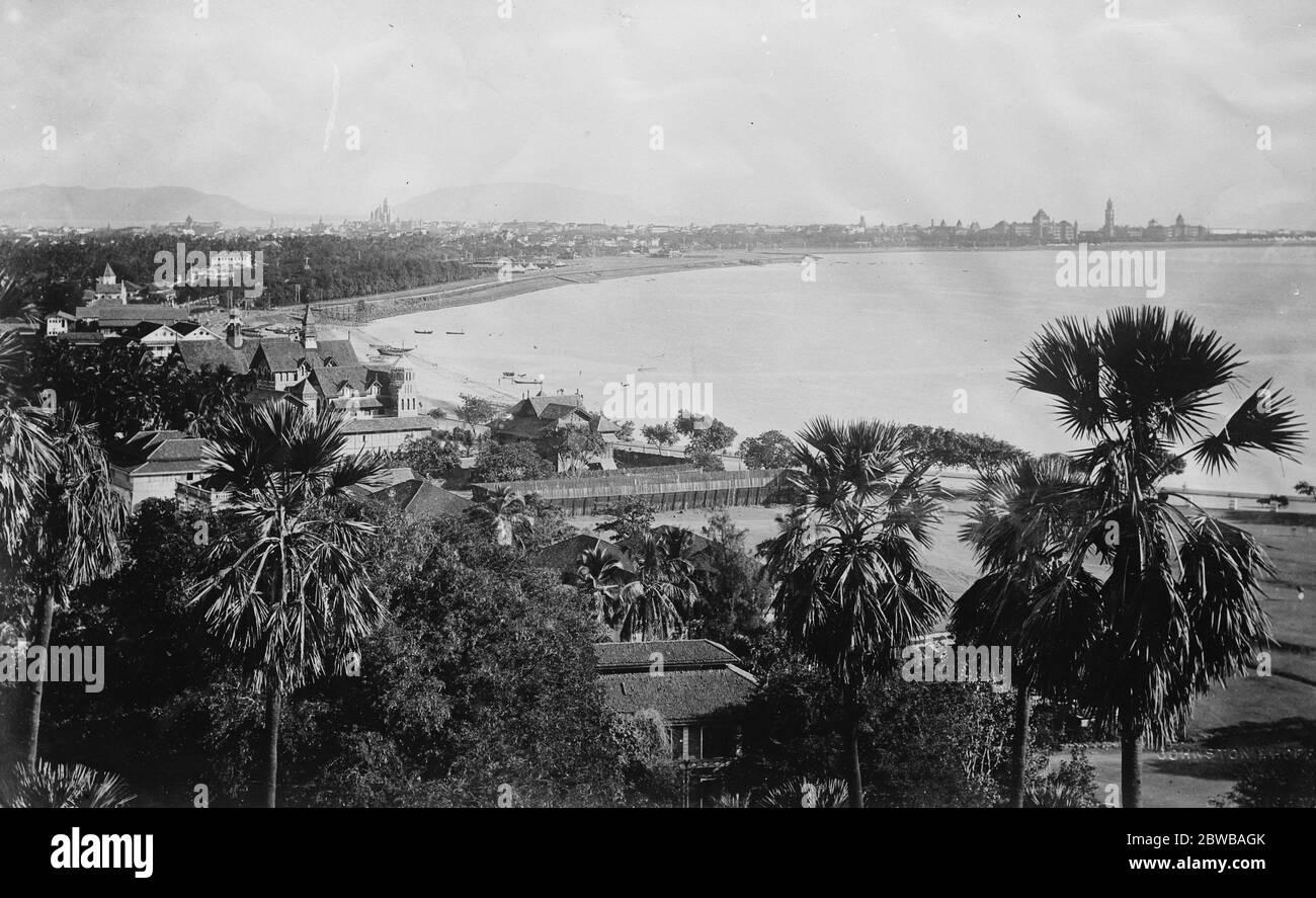 Szene des indischen Entführungsdramas . Malabar Hill, das beste Wohnviertel von Bombay, zeigt, im Vordergrund, typische Häuser der europäischen hohen Beamten und wohlhabenden indischen Kaufleuten. 16. Januar 1925 Stockfoto