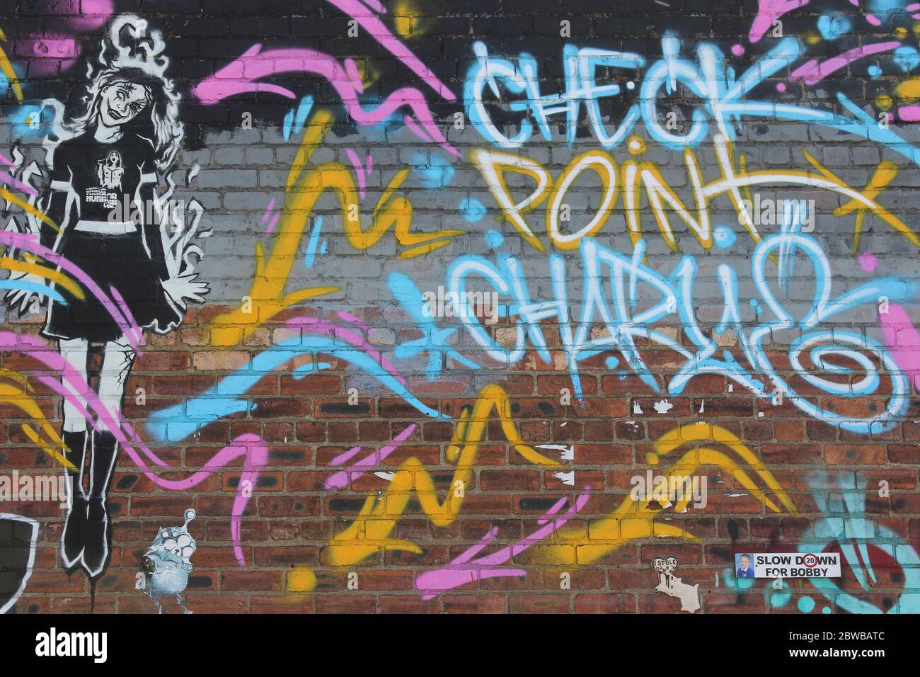 Liverpool Horror Club Goth Girl - Check Point Charlie Graffiti Stockfoto