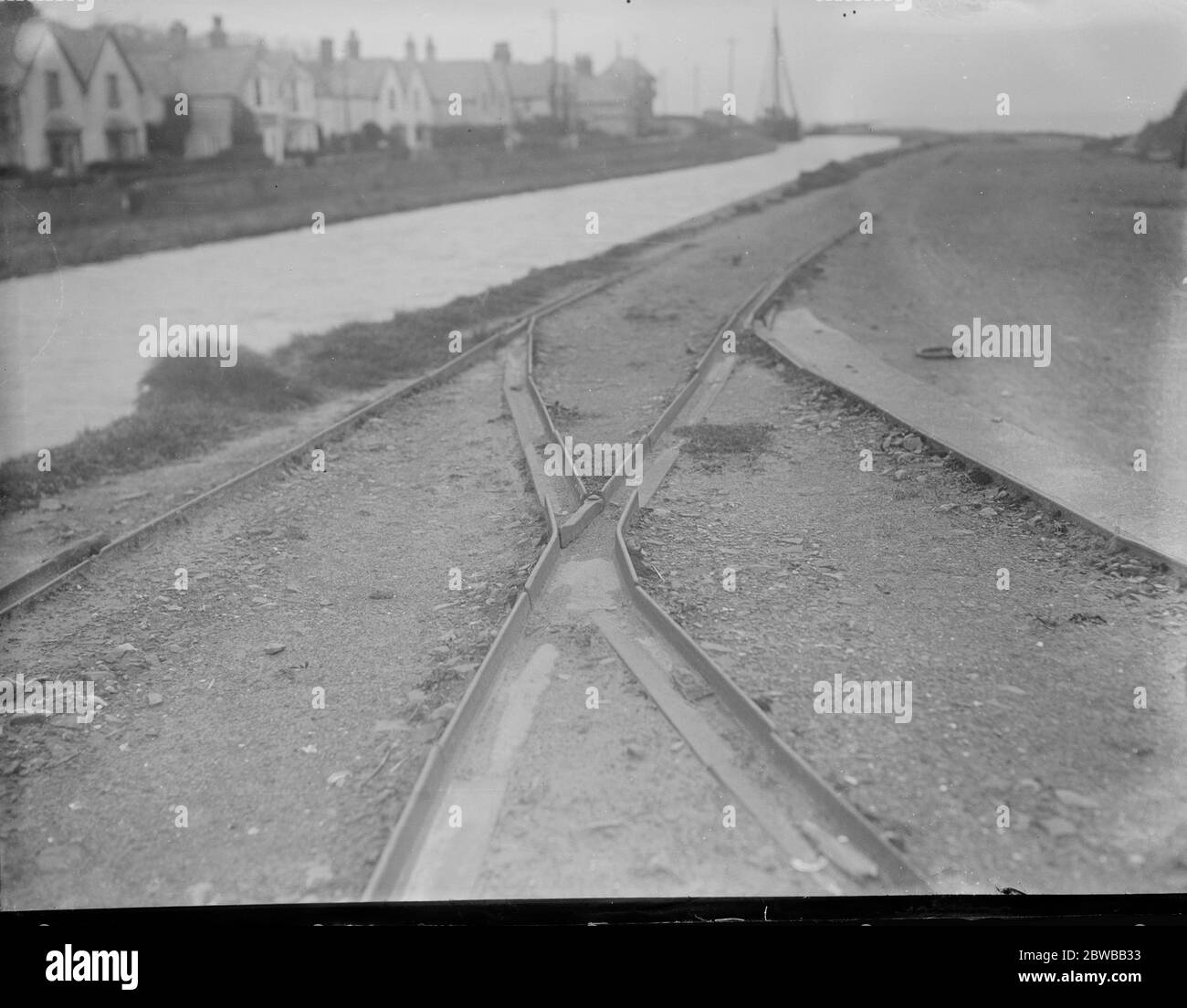 Alte Eisenbahnschienen in Bude, Cornwall, für die London und South Western Railway Stockfoto