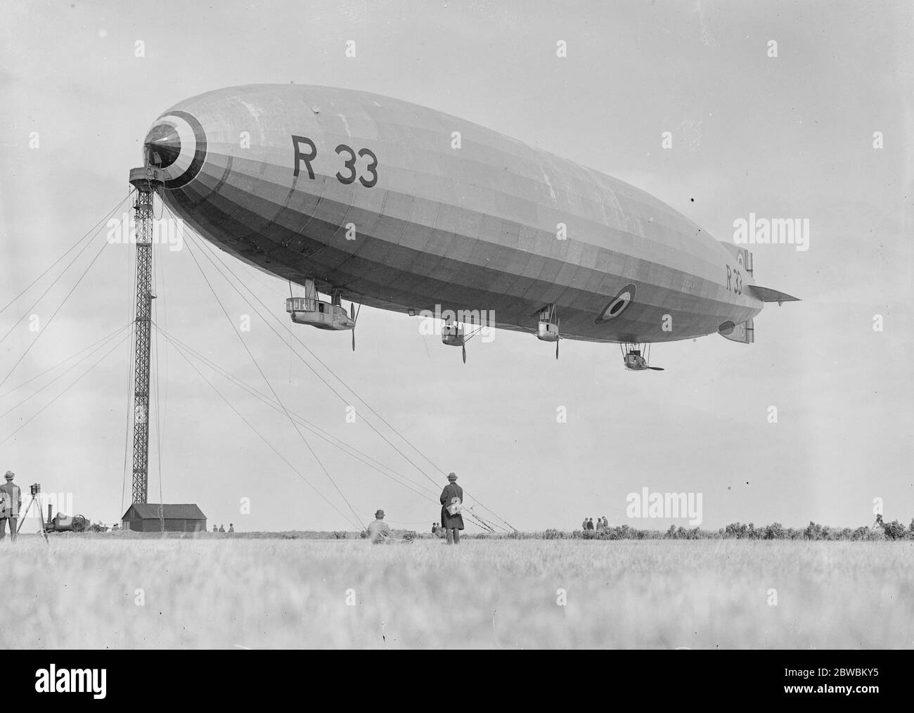 Wichtige Festmasttests an der Pulham-Luftstation R33 beim Verlassen des Festmastes 24. März 1921 Stockfoto