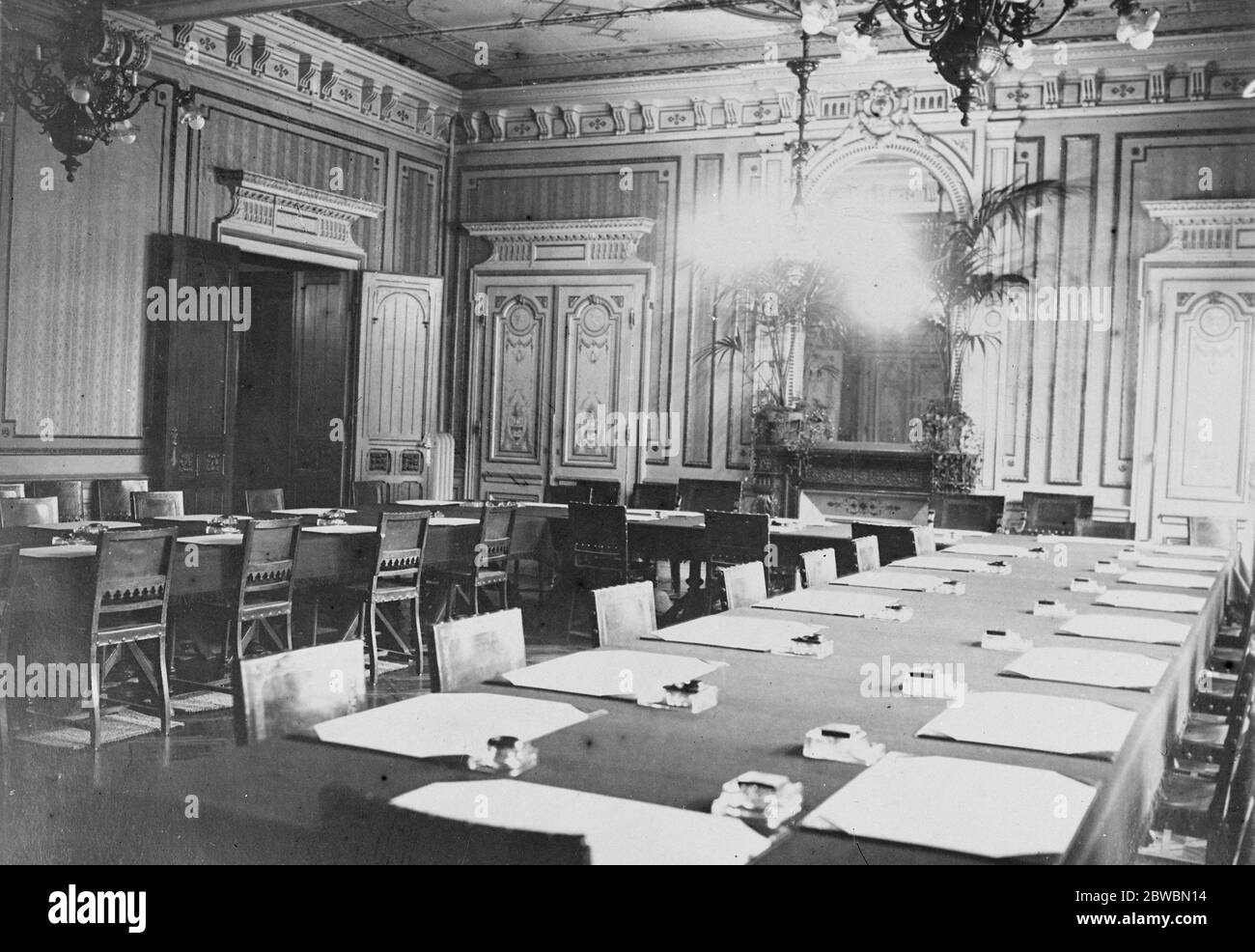 Die Konferenz der Alliierten in Lausanne . Der Raum im Hotel du Chateau, in Ouchy, in der Nähe von Lausanne, wo die Konferenz stattfand. 21. November 1922 Stockfoto