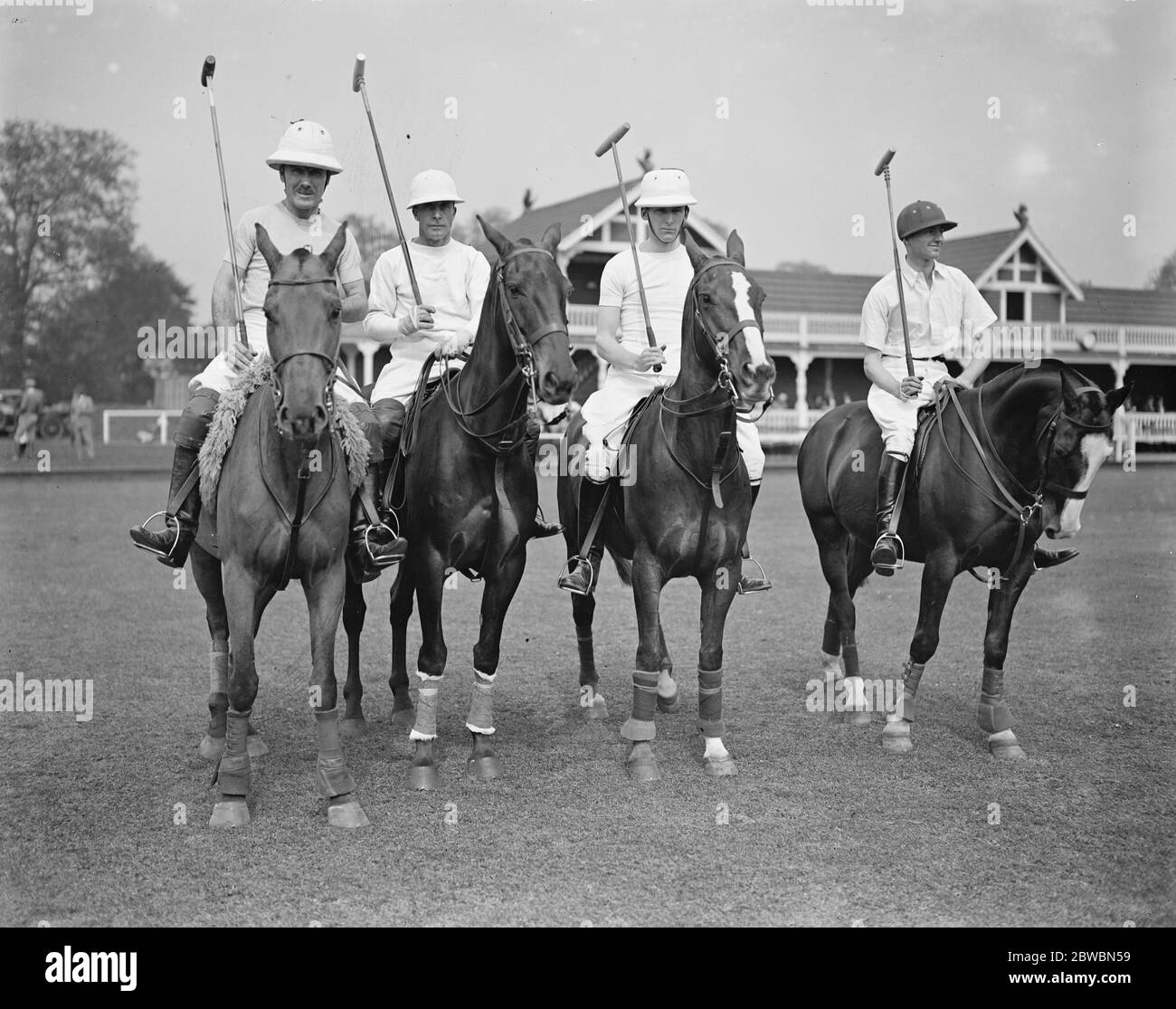 Polo in Ranelagh - Traillers gegen Scopwick . Die Traillers - Sir Douglas Scott, R Holland, H East, J A E Traill. Mai 1928 Stockfoto