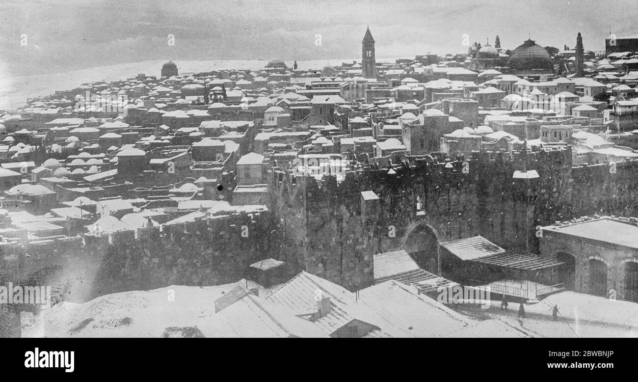 Jerusalem . Ein bemerkenswertes Bild der Heiligen Stadt unter Schnee. 23 Februar 1920 Stockfoto