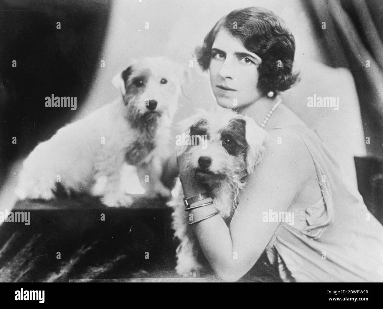 Eine zukünftige Königin mit ihren Haustieren. Ein neues Foto der Kronprinzessin von Rumänien mit ihren Tierterrierern. Februar 1925 Stockfoto