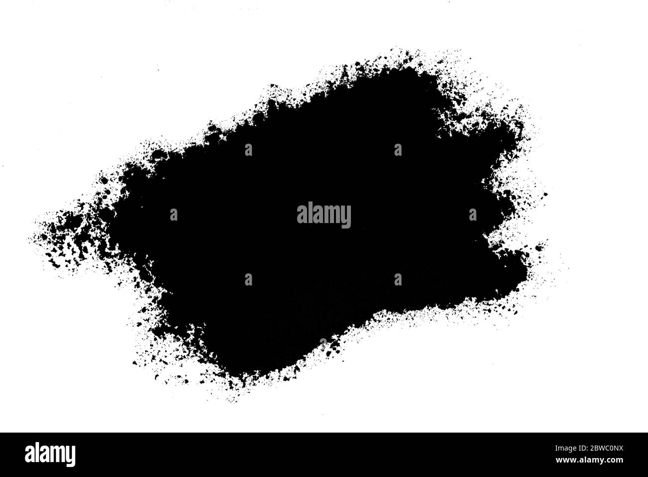 Design eines Spritzes schwarzer Trockenfarbe auf weißem Hintergrund. Schwarze Maske Design für photoshop Stockfoto