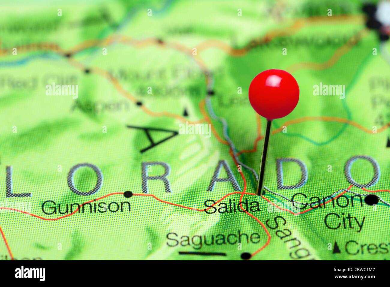 Salida auf einer Karte von Colorado, USA Stockfoto