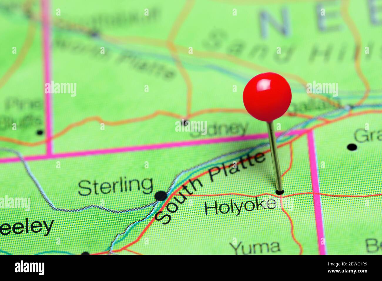 Holyoke auf einer Karte von Colorado, USA Stockfoto