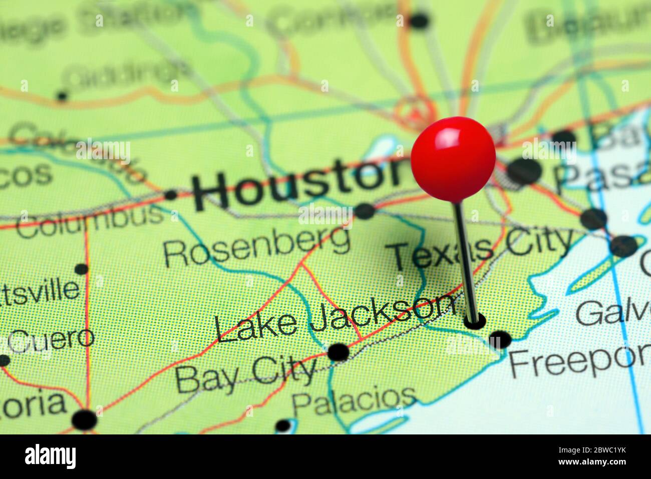 Lake Jackson auf einer Karte von Texas, USA Stockfoto