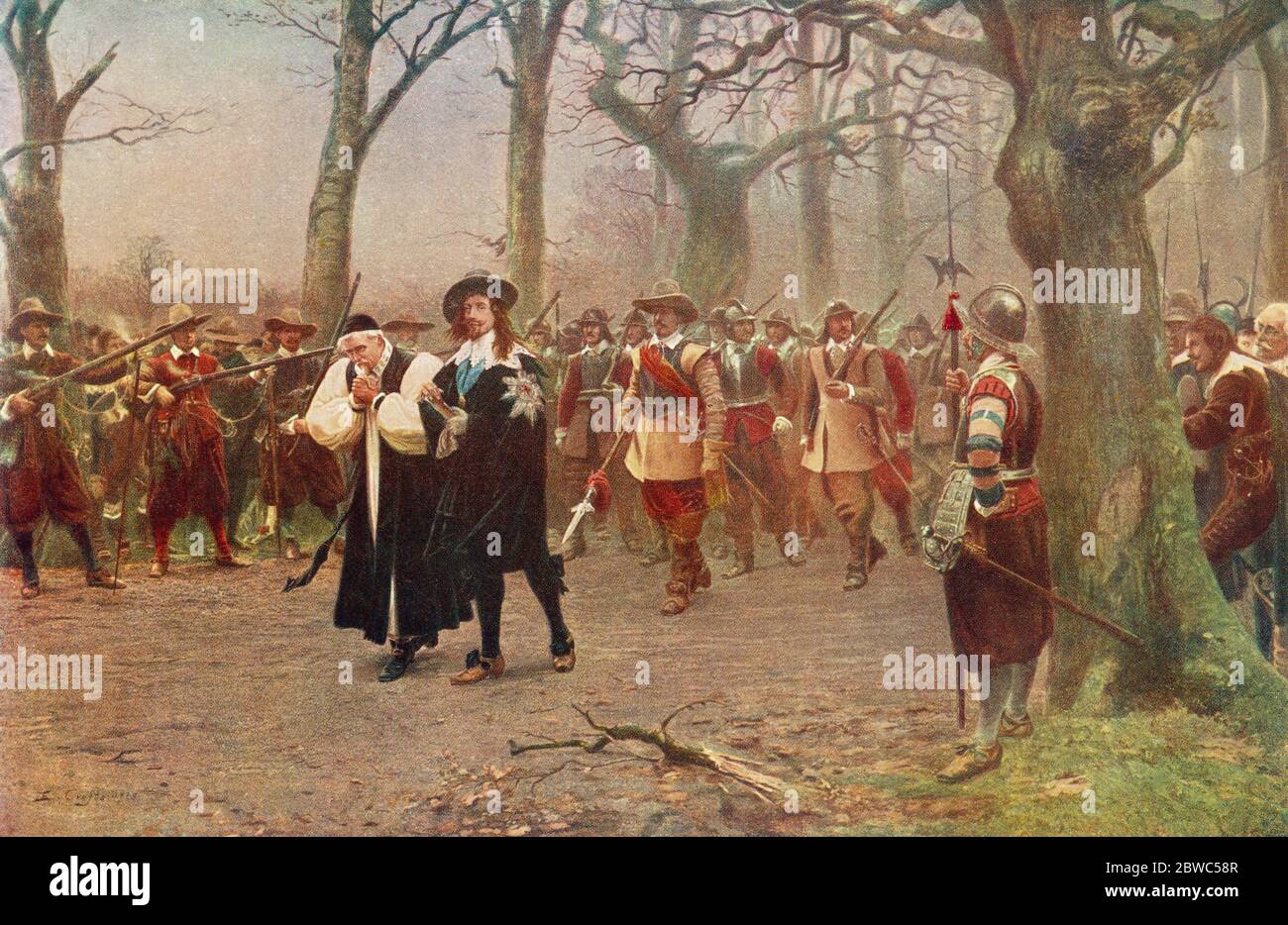 Charles I., 1600 - 1649. König von England, hier auf dem Weg zur Hinrichtung gesehen. Nach dem Gemälde von Ernest Crofts. Aus Großbritannien und ihren Nachbarn, 1485 - 1688, veröffentlicht 1923. Stockfoto