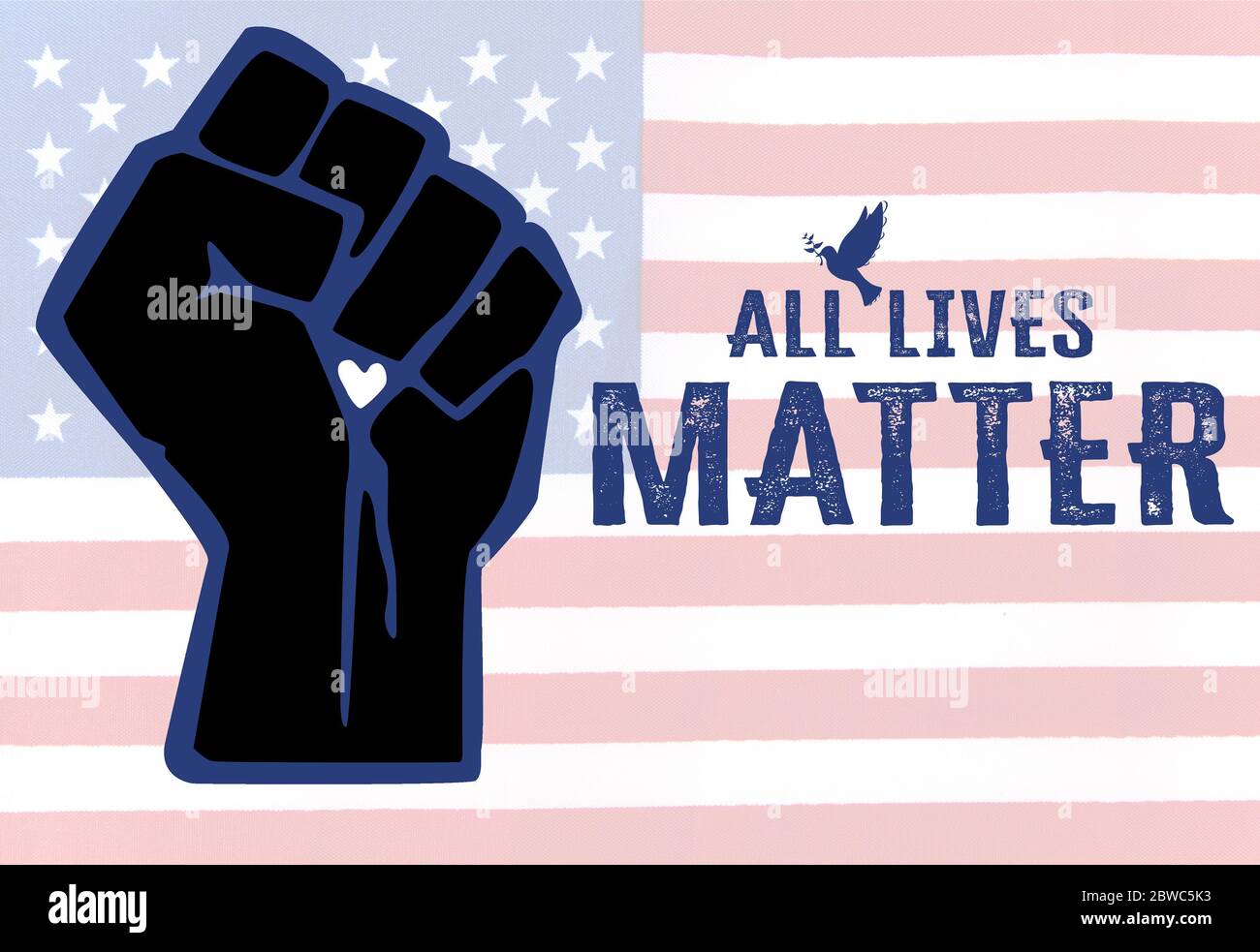 Konzeptbild der Friedensbewegung All Lives Matter, um schwarze Leben in der amerikanischen US-Gesellschaft zu stoppen und die Polizeibehörden zu unterstützen Stockfoto