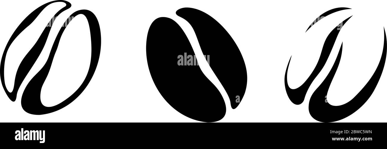 Vektor schwarze Silhouetten von Kaffeebohnen isoliert auf einem weißen Hintergrund. Stock Vektor