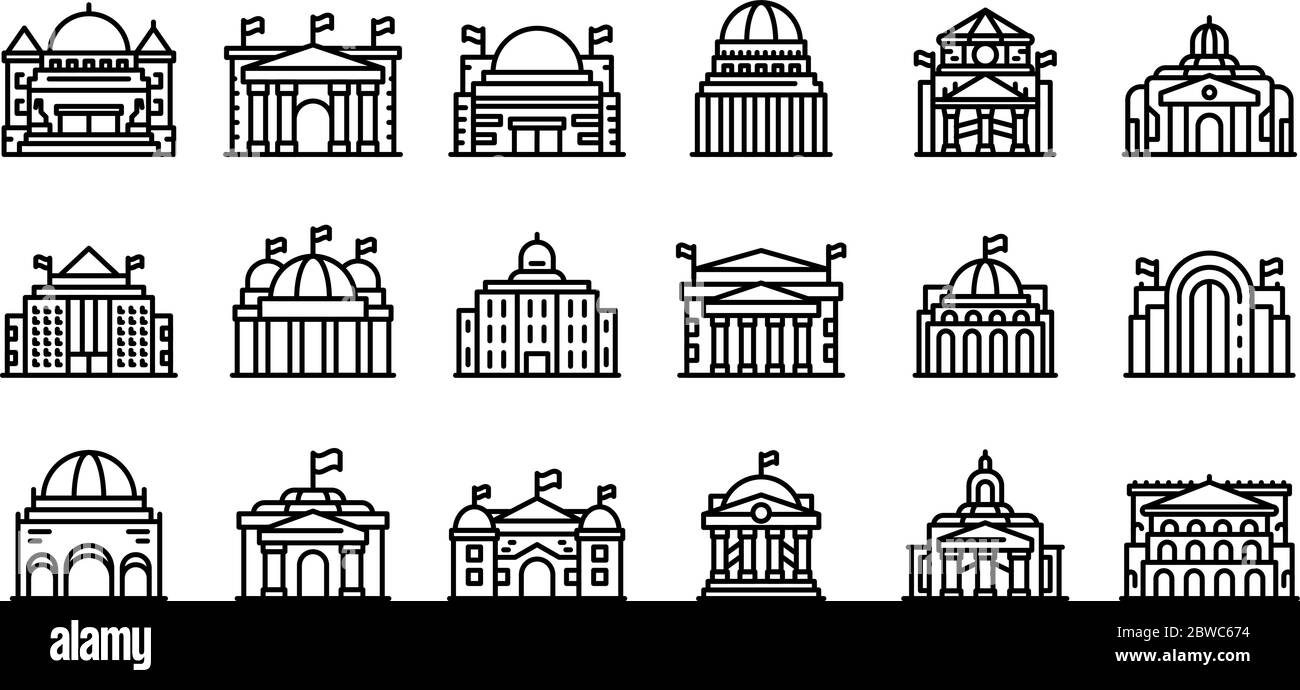 Parlament Symbole gesetzt, Umriss Stil Stock Vektor