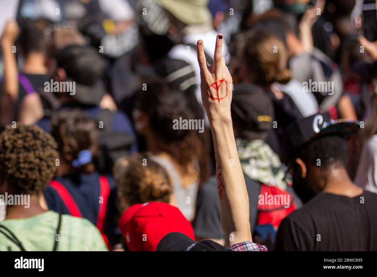 Washington DC, USA. Mai 2020. Schwarze Leben sind wichtig Protestierende stoßen mit Strafverfolgungsbehörden außerhalb des Weißen Hauses zusammen. Stockfoto