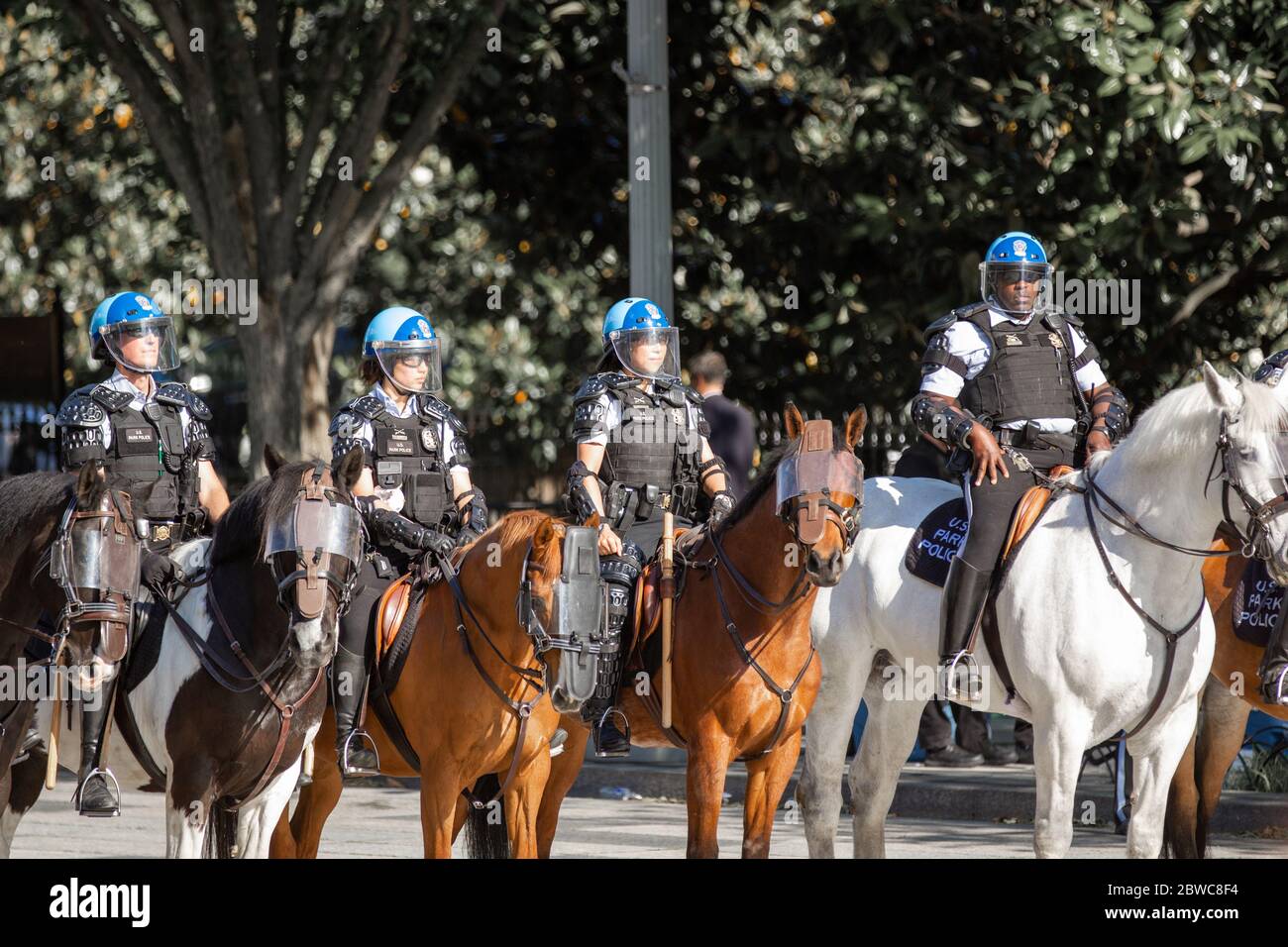 Washington DC, USA. Mai 2020. Schwarze Leben sind wichtig Protestierende stoßen mit Strafverfolgungsbehörden außerhalb des Weißen Hauses zusammen. Stockfoto