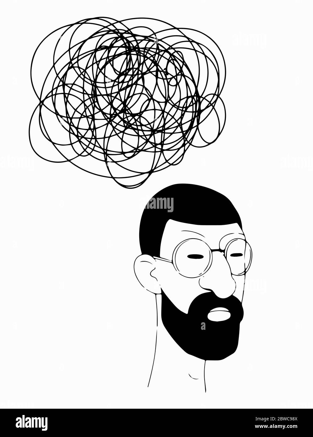 Der Wissenschaftler Mann mit Bart und Brille denken. Vektorgrafik Stock Vektor