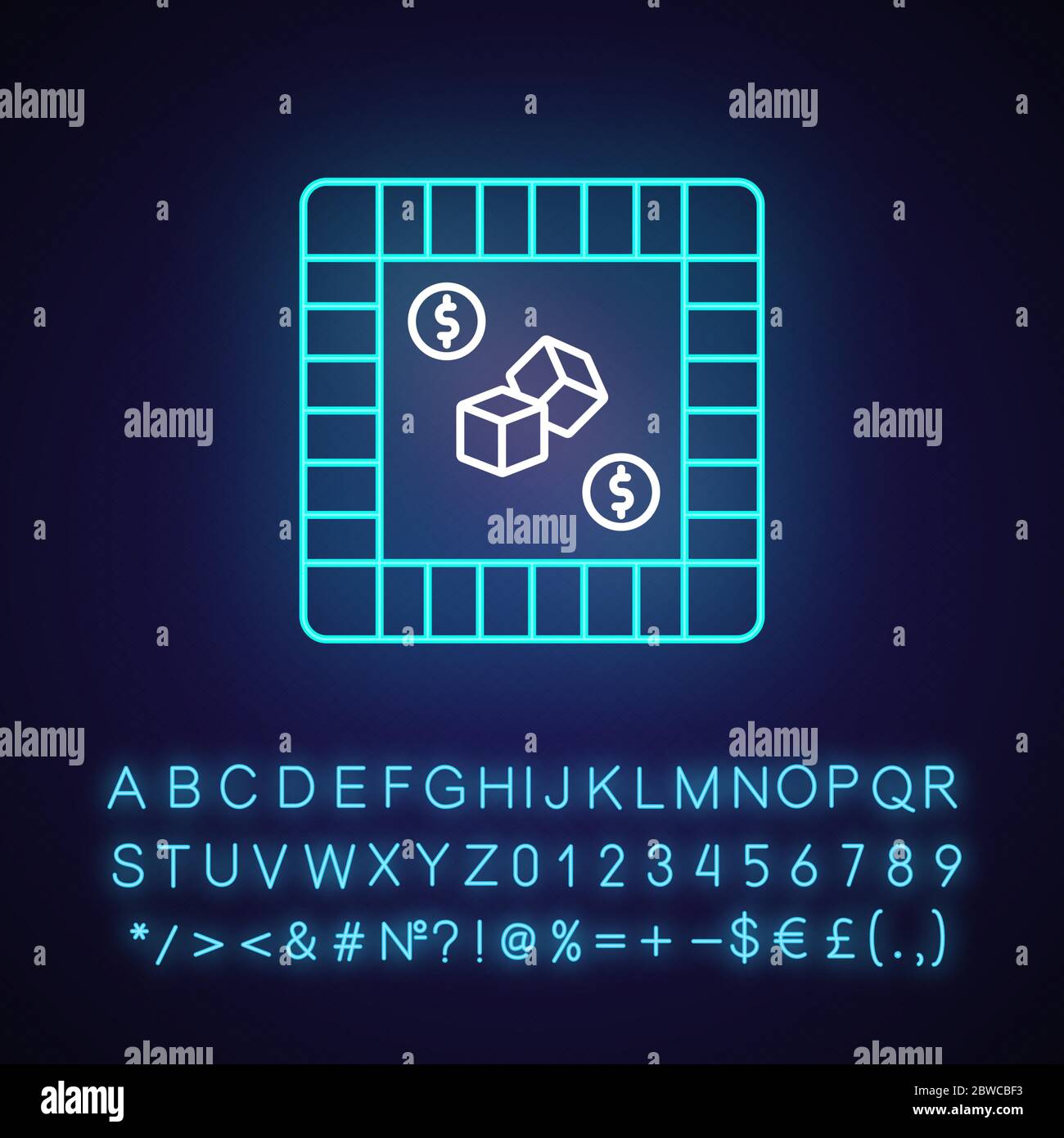 Immobilien Trading Spiel Neon-Licht-Symbol Stock Vektor