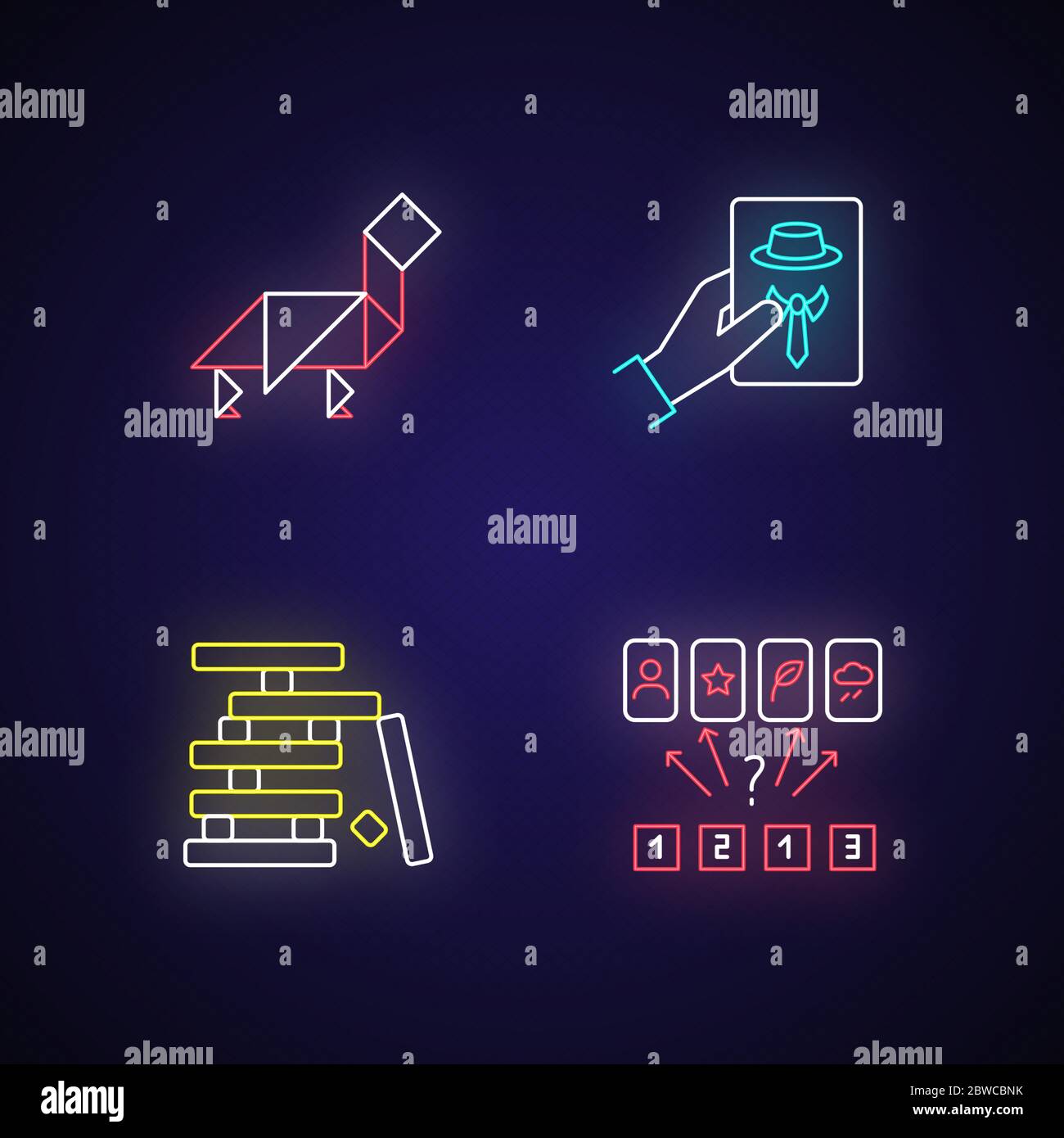 Tischspiele Neonlicht Symbole Set Stock Vektor