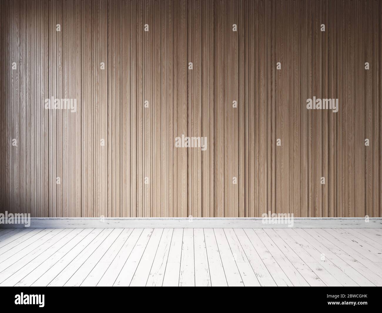 3d-Rendern leere Innenraum mit Holzboden und Holzpaneelen Stockfoto