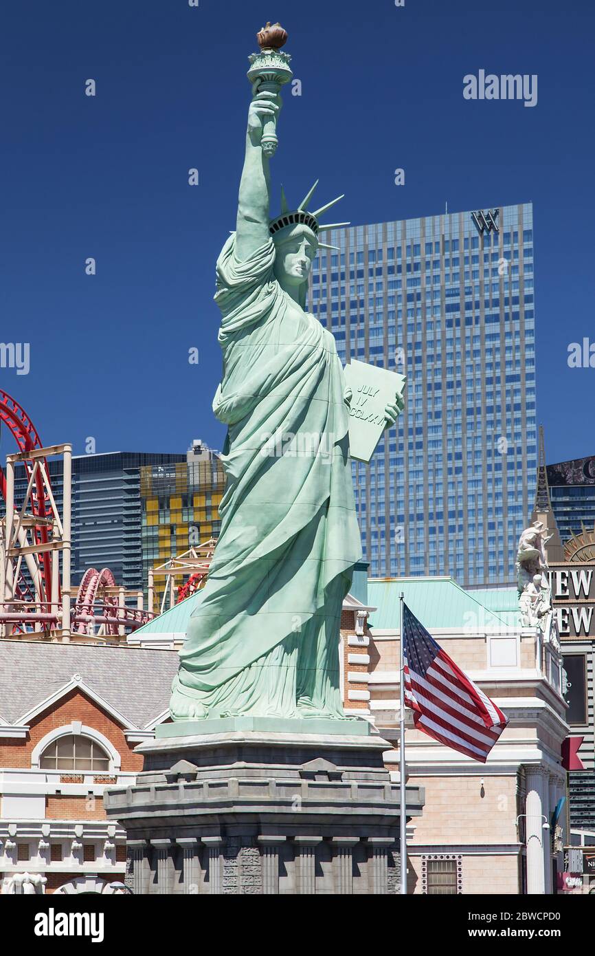 Las Vegas, Nevada - 30. August 2019: Freiheitsstatue im New York-New York Hotel in Las Vegas, Nevada, USA. Stockfoto