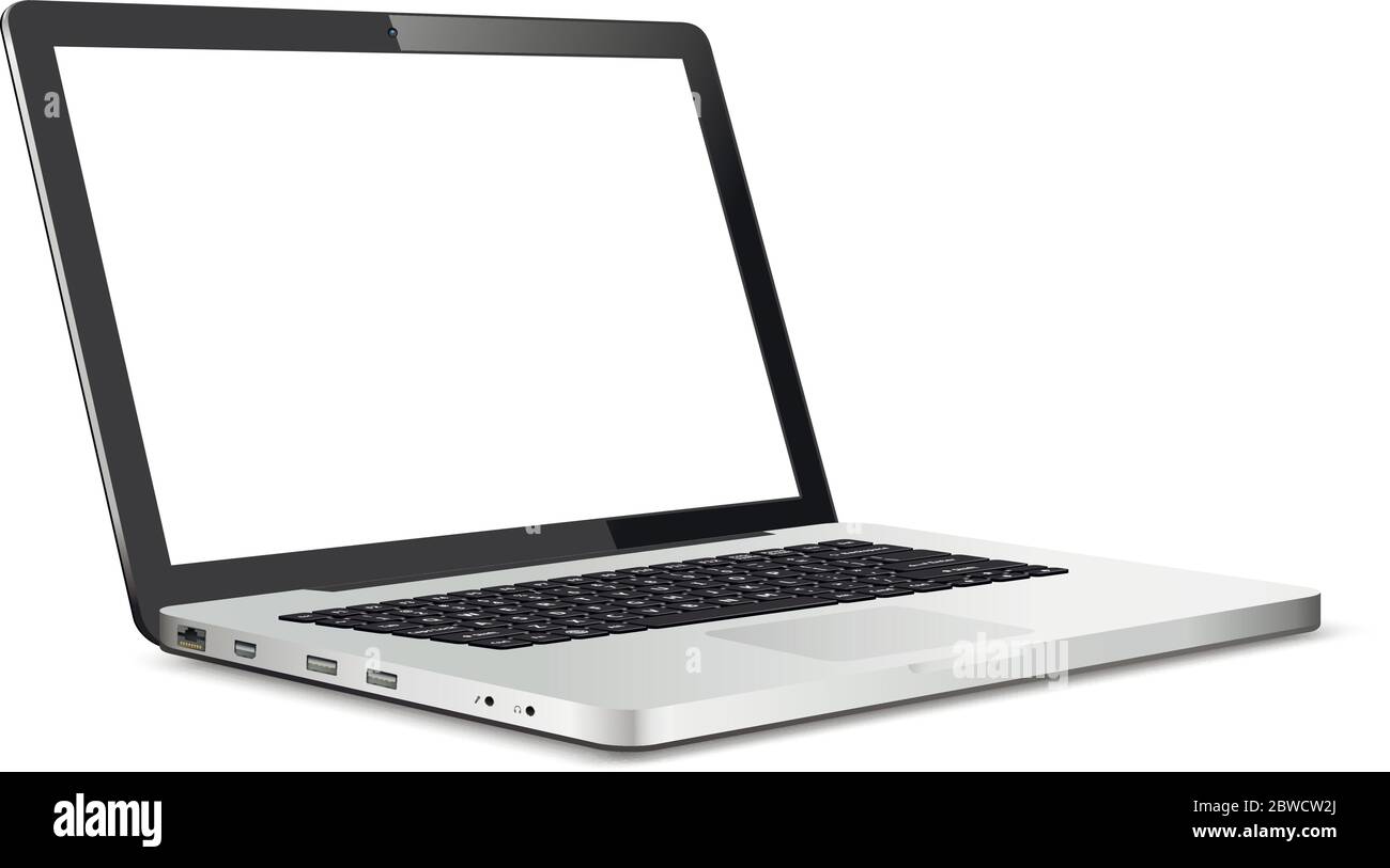 Realistischer Laptop isoliert auf weißem Hintergrund. Computer-Notebook mit leerem Bildschirm Stock Vektor