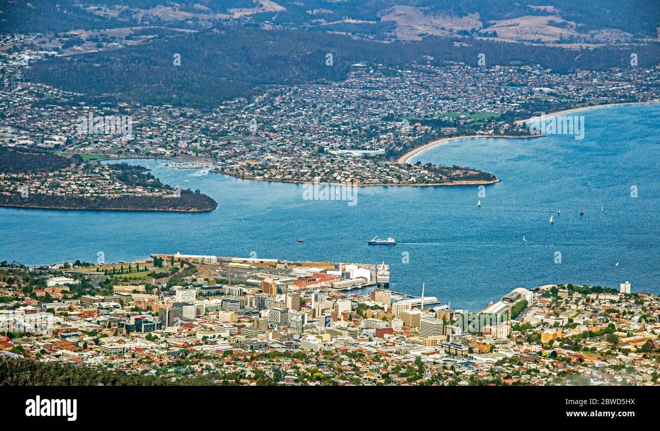 Hobart vom Mount Wellington Tasmanien aus gesehen Stockfoto
