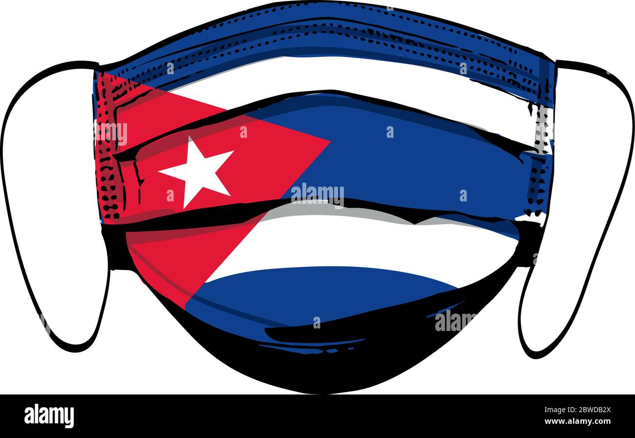 Kuba-Flagge auf medizinischen Gesichtsmasken isoliert auf weißen Vektor-Illustration Stock Vektor