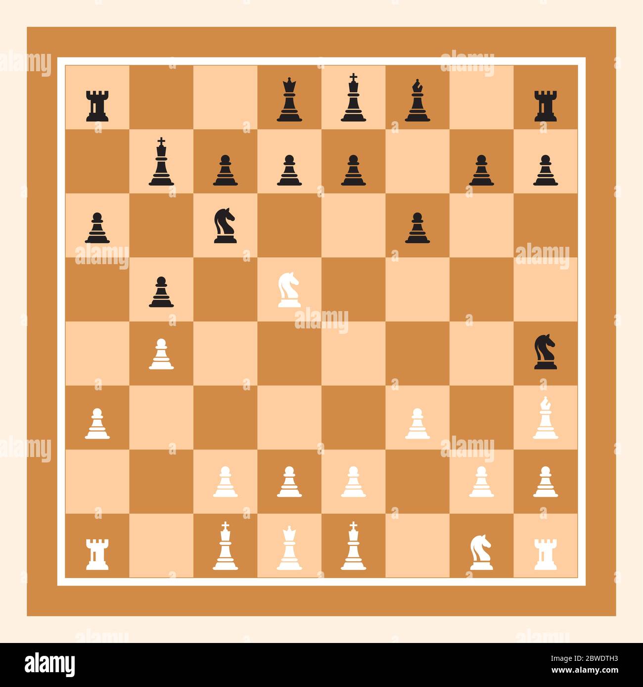 Schach Spiel mit Braun Schachbrett. Schachfiguren König, Königin, Bischof, der Ritter, Turm