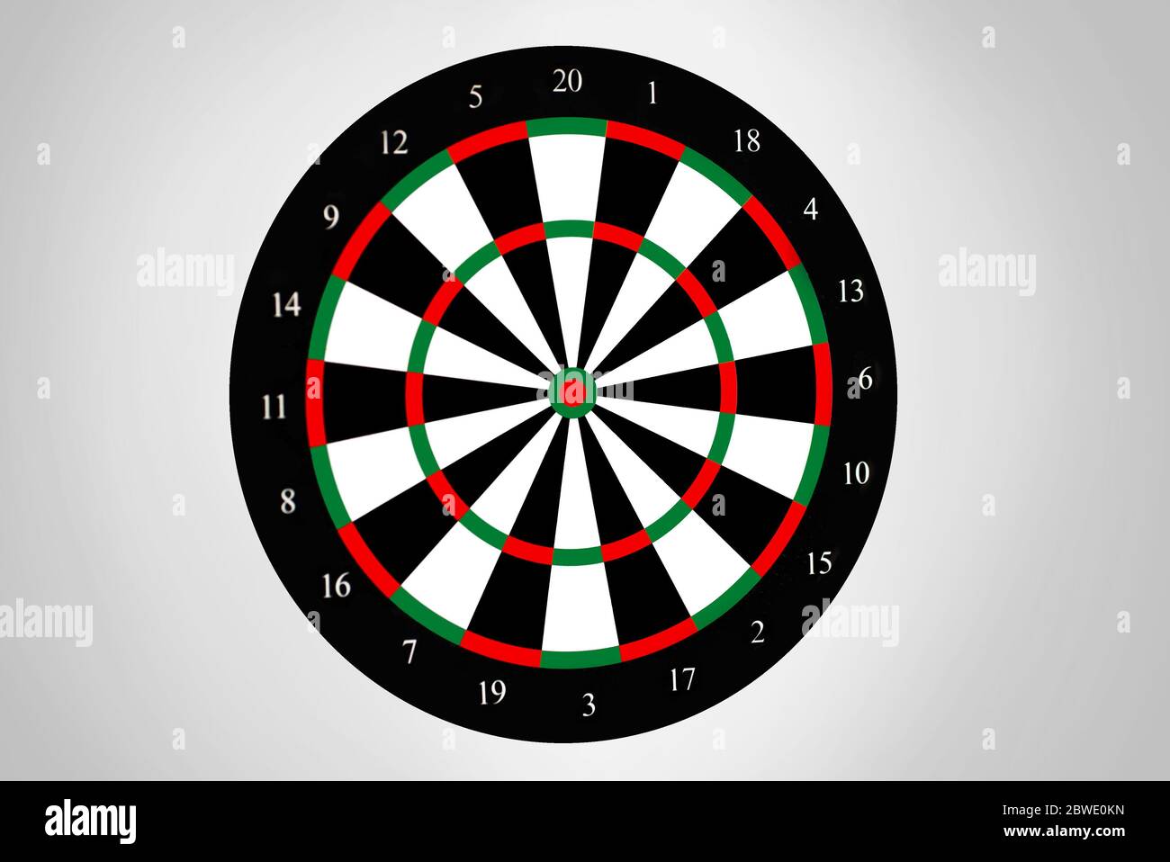 Ziel mit schwarzen und weißen Farbnummern ohne Darts und sauberen grauen Hintergrund Stockfoto