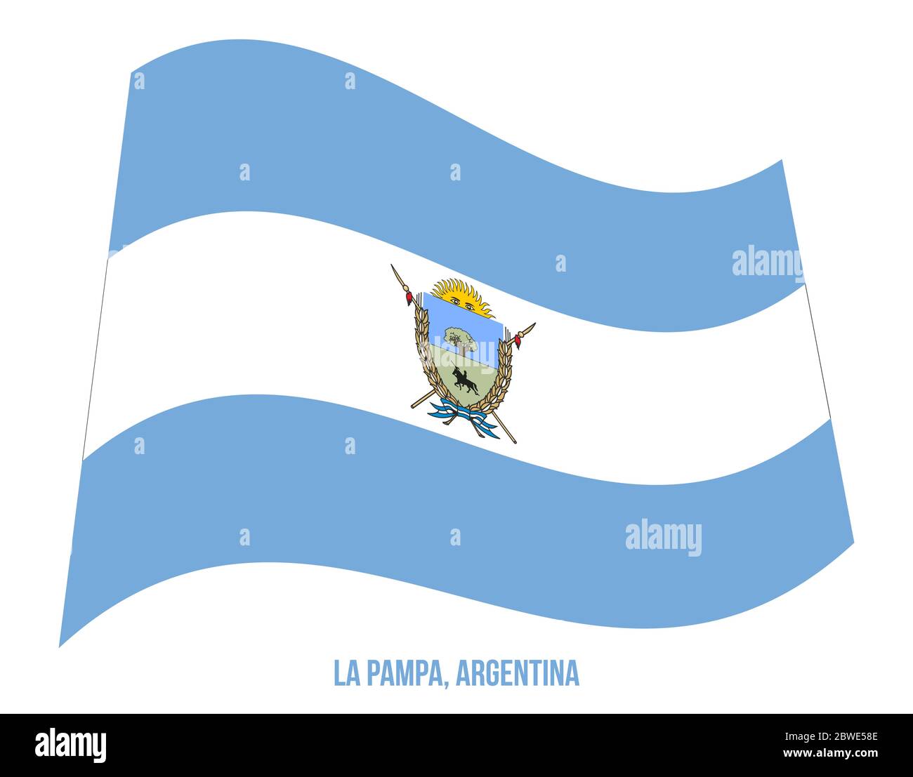 La Pampa Flagge schwenkten Vector Illustration auf weißem Hintergrund. Flagge Argentinien Provinzen. Stock Vektor