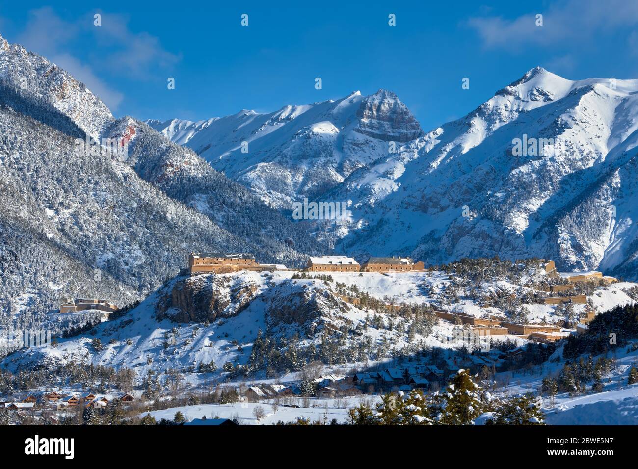 Les Trois Tetes (UNESCO-Weltkulturerbe) Festung Vauban im Winter. Briancon, Hautes-Alpes, Dauphiné Region, Alpen, Frankreich Stockfoto