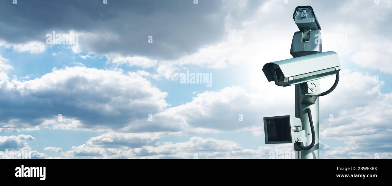 CCTV-Überwachungskamera. Perimetersicherheit. Kopierbereich Stockfoto