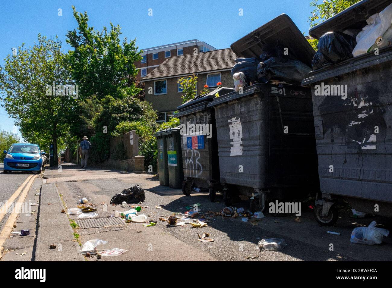 Abfall- und Abfallüberlauf in Brighton, Großbritannien Stockfoto