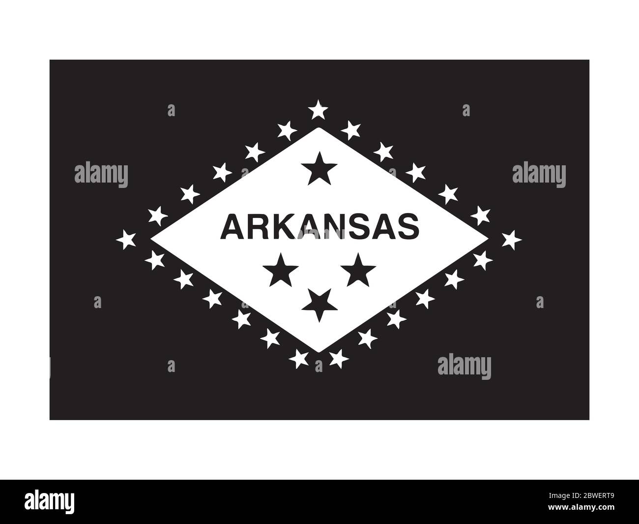 Arkansas AR State Flag. Vereinigte Staaten von Amerika. Schwarz-weiße EPS-Vektordatei. Stock Vektor