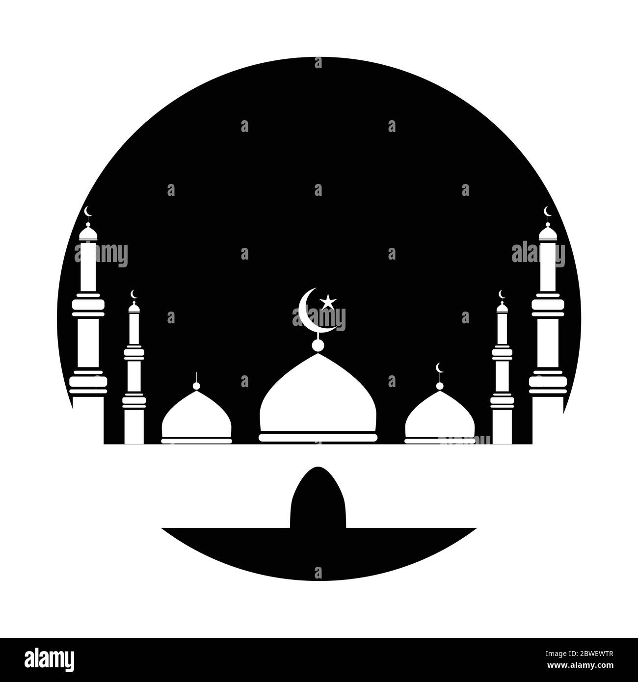 Moschee Cut Out Black Circle. Schwarz-weißes Piktogramm mit Ausschnitt aus der Moschee. EPS-Vektor Stock Vektor