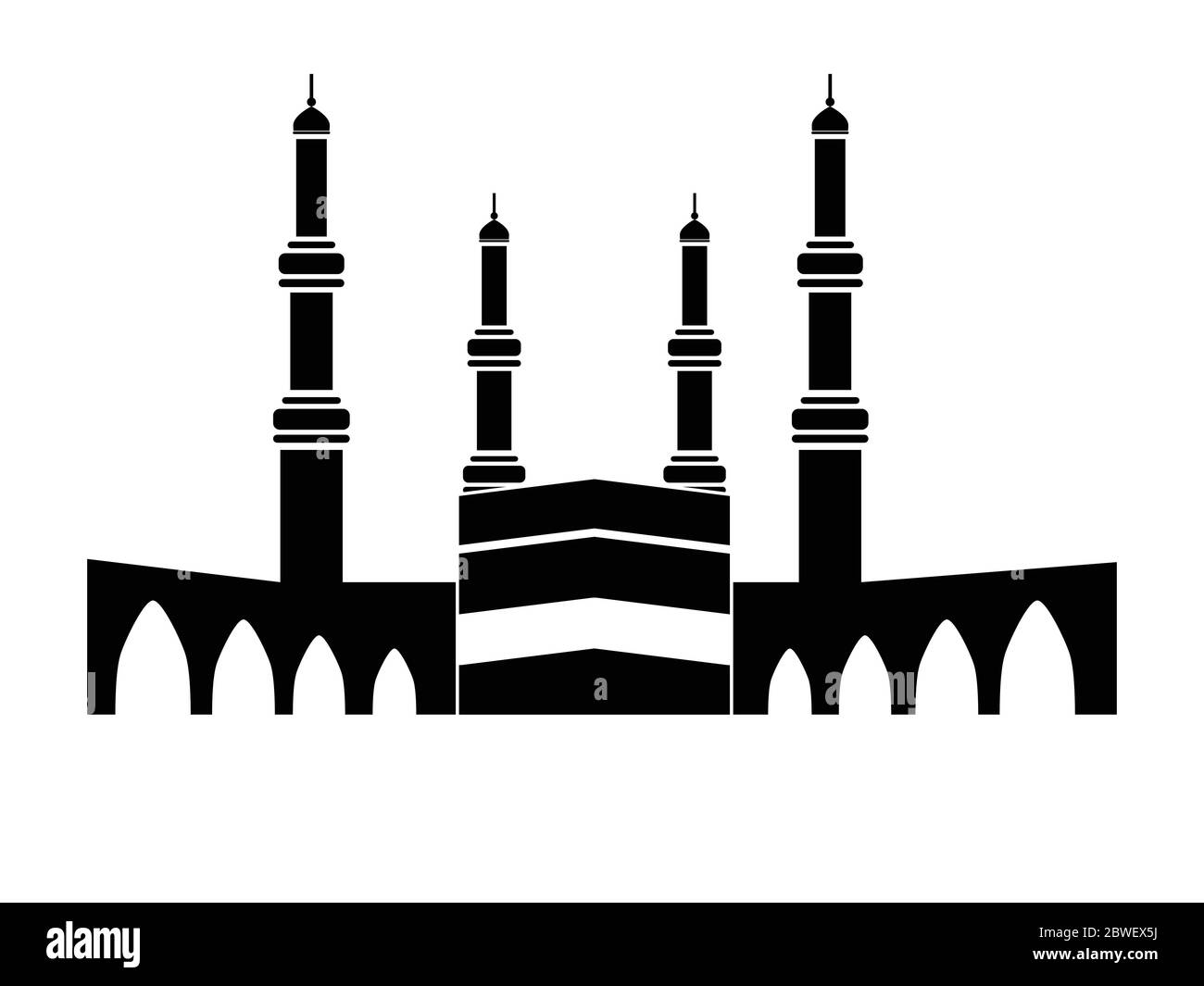 Kaaba an der Großen Moschee von Mekka. Schwarz-weißes Piktogramm. EPS-Vektor Stock Vektor