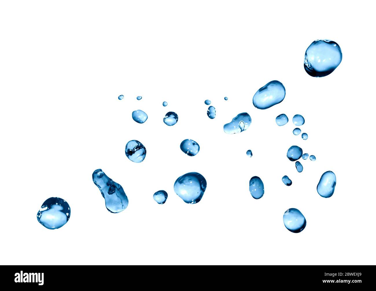 Schön abstrakt blau Wassertropfen auf weißem Hintergrund Stockfoto
