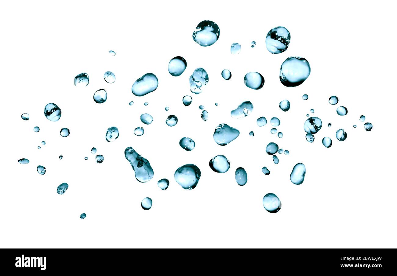 Schön abstrakt blau Wassertropfen auf weißem Hintergrund Stockfoto
