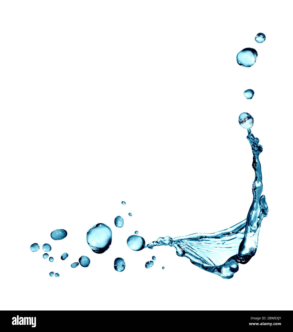 Schöne abstrakte blaue Wassertropfen als Rand auf weißem Hintergrund Stockfoto