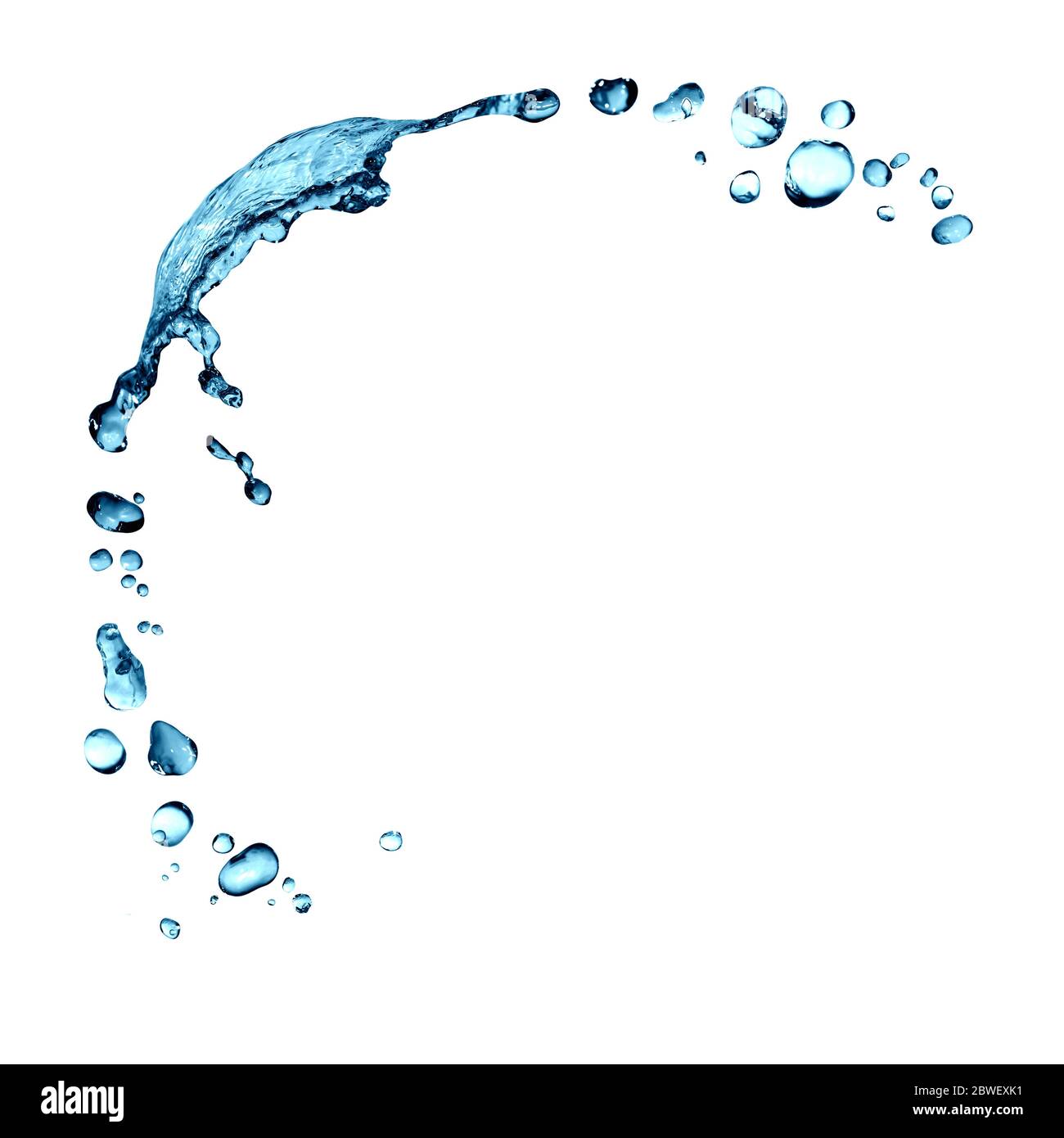 Schöne abstrakte blaue Wassertropfen als Rand auf weißem Hintergrund Stockfoto