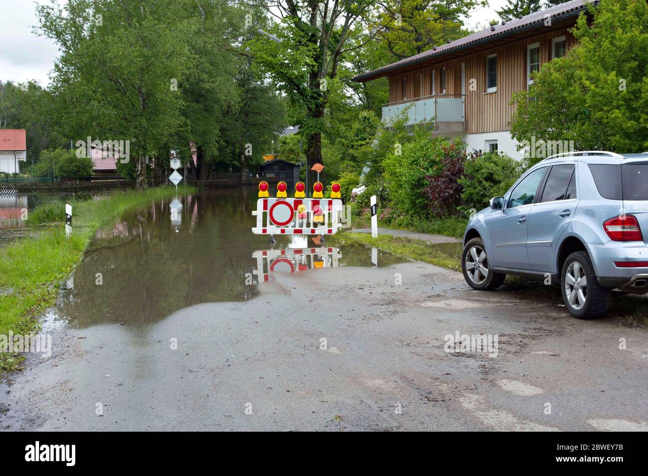 Chiemsee-Hochwasser Juni 2013, Harras Prien, Chiemgau, Oberbayern, Deutschland, Europa Stockfoto