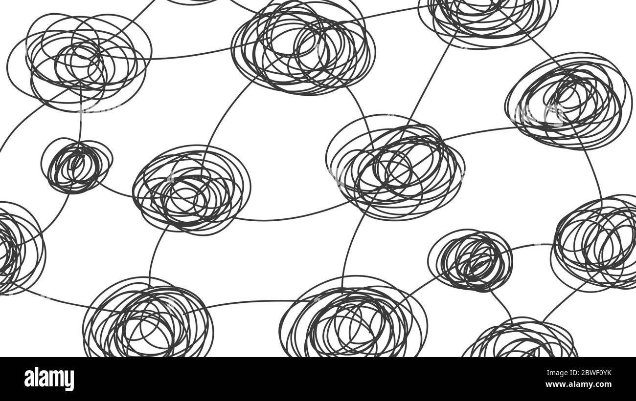 Mind Map Hintergrund. Muster mit verworrenen Verwicklungen. Idee des Brainstorms, kreativ. Hintergrund für die Website Stock Vektor