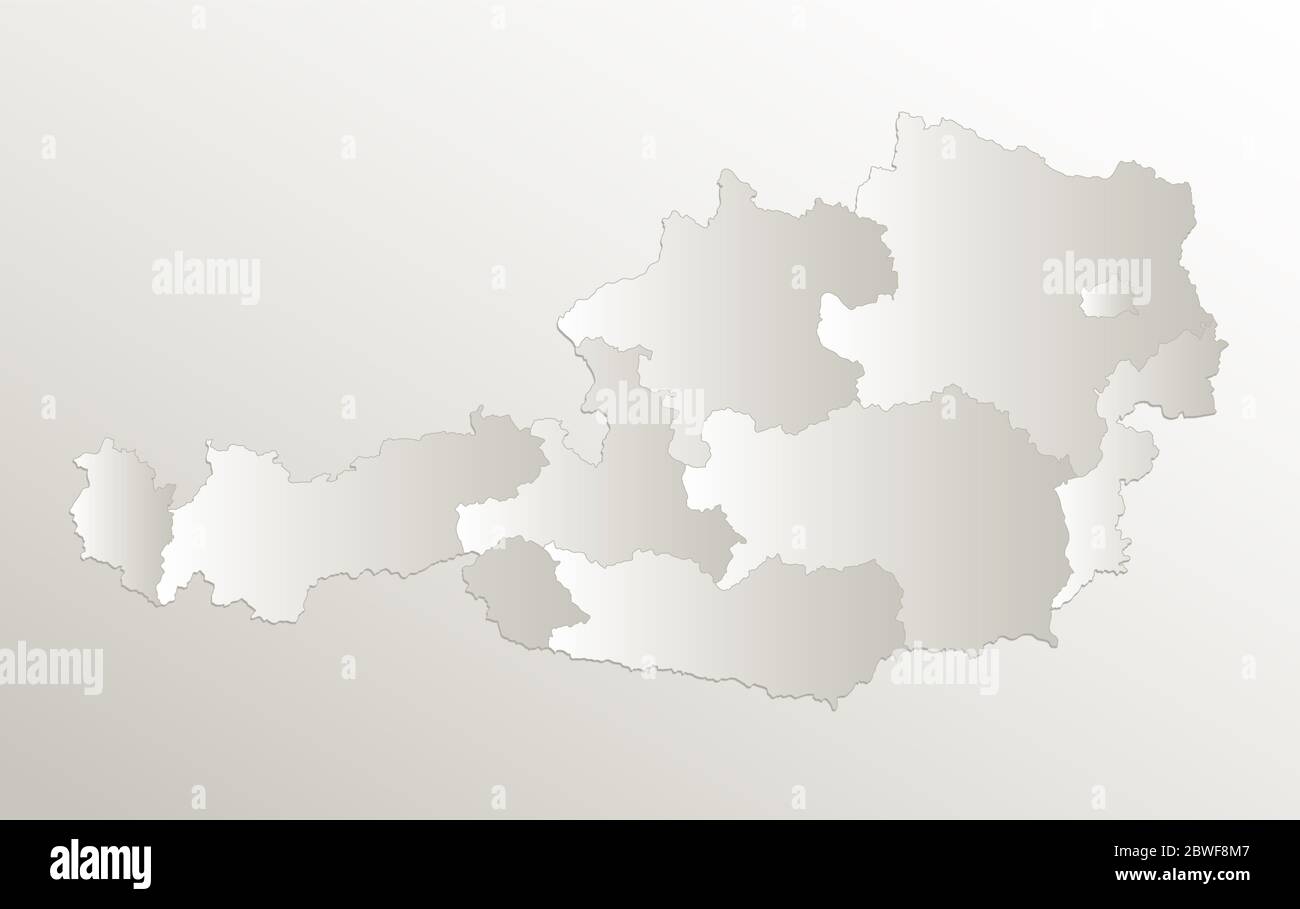 Österreich Karte Verwaltungsabteilung trennt Regionen und Namen einzelne Region, Kartenpapier 3D Natur blank Stockfoto