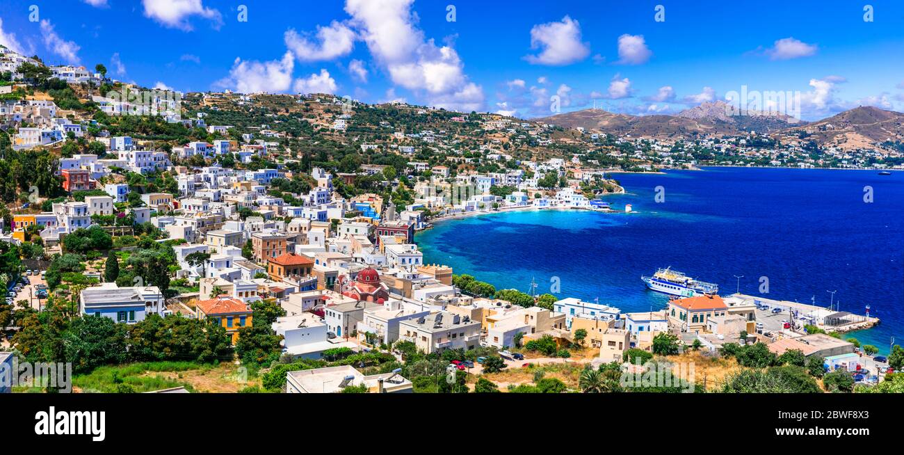 Malerischer Meerblick auf Agia Marina. Schöne Insel Leros in Dodekanes. Griechenland Stockfoto