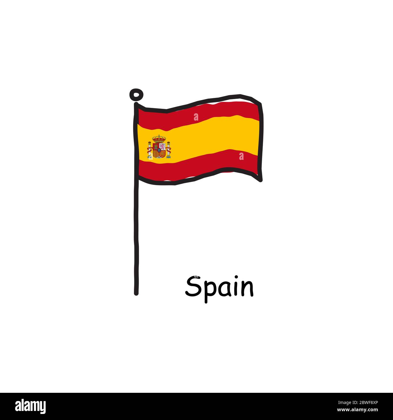 Handgezeichnet Skizzenhafte Spanien Flagge Auf Der Flagge Pole Drei Farbe Flagge Stock Vektor Illustration Isoliert Auf Weissem Hintergrund Stock Vektorgrafik Alamy